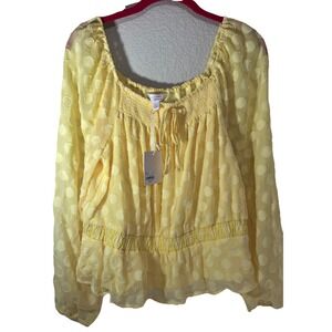 LC Lauren‎ Conrad Blouse Women L Large Yellow  Square Neck Long Sleeve Summer